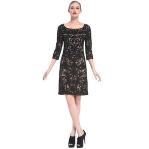 Sue Wong Embroidered Bateau Neck Column Dress Black and Nude Womens size 4